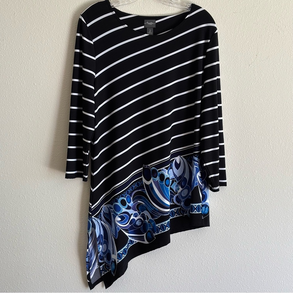 EUC Travelers by Chico's Women's  Black and White Striped Top Size Chico 2
